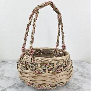 Vintage Woven Basket with Braided Handle Little Girls Bedroom Easter Home Decor